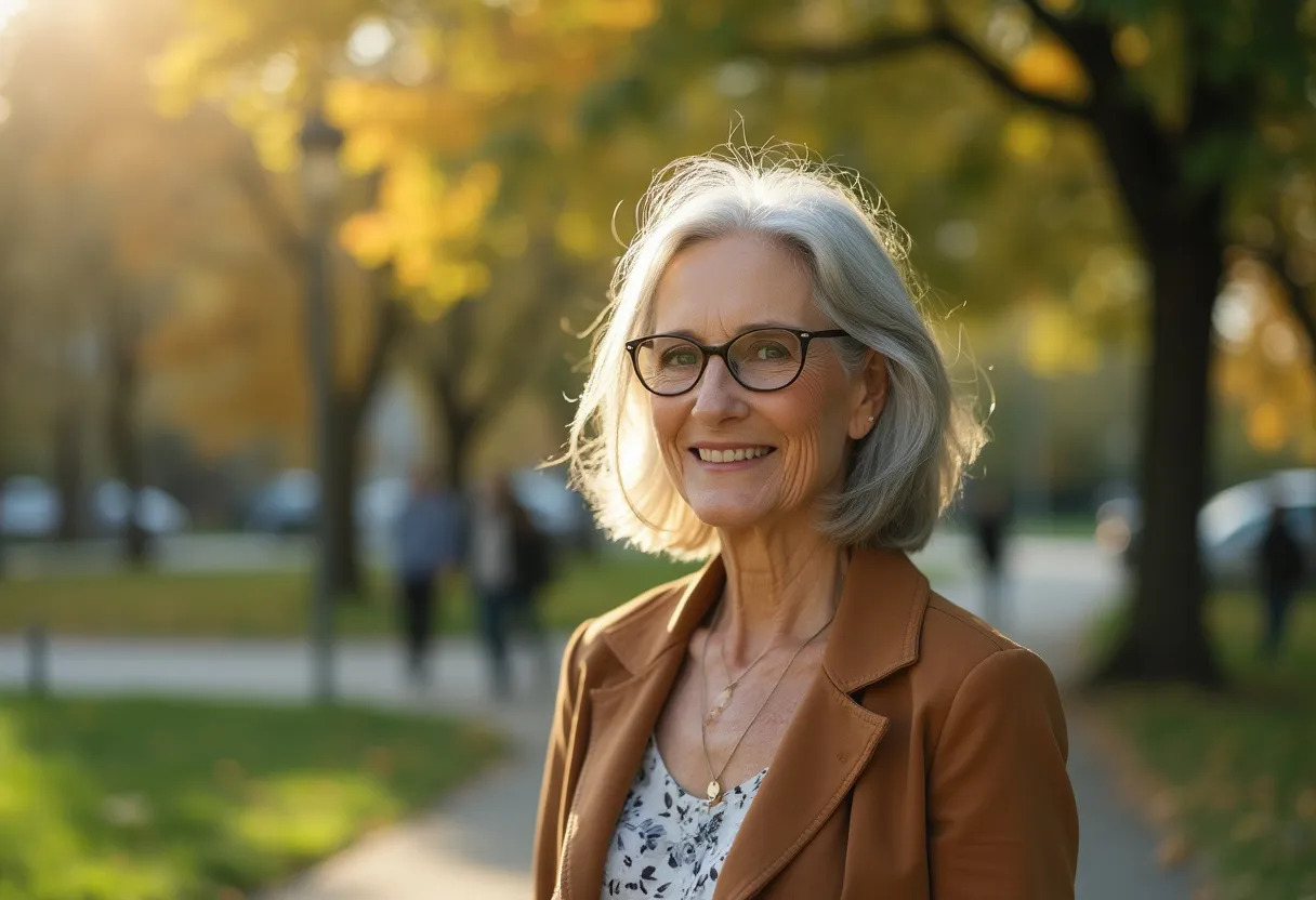 femme 60 ans lunettes coupe mi-longue